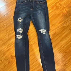 American Eagle Outfitters Dark Blue Distressed Skinny Jeans